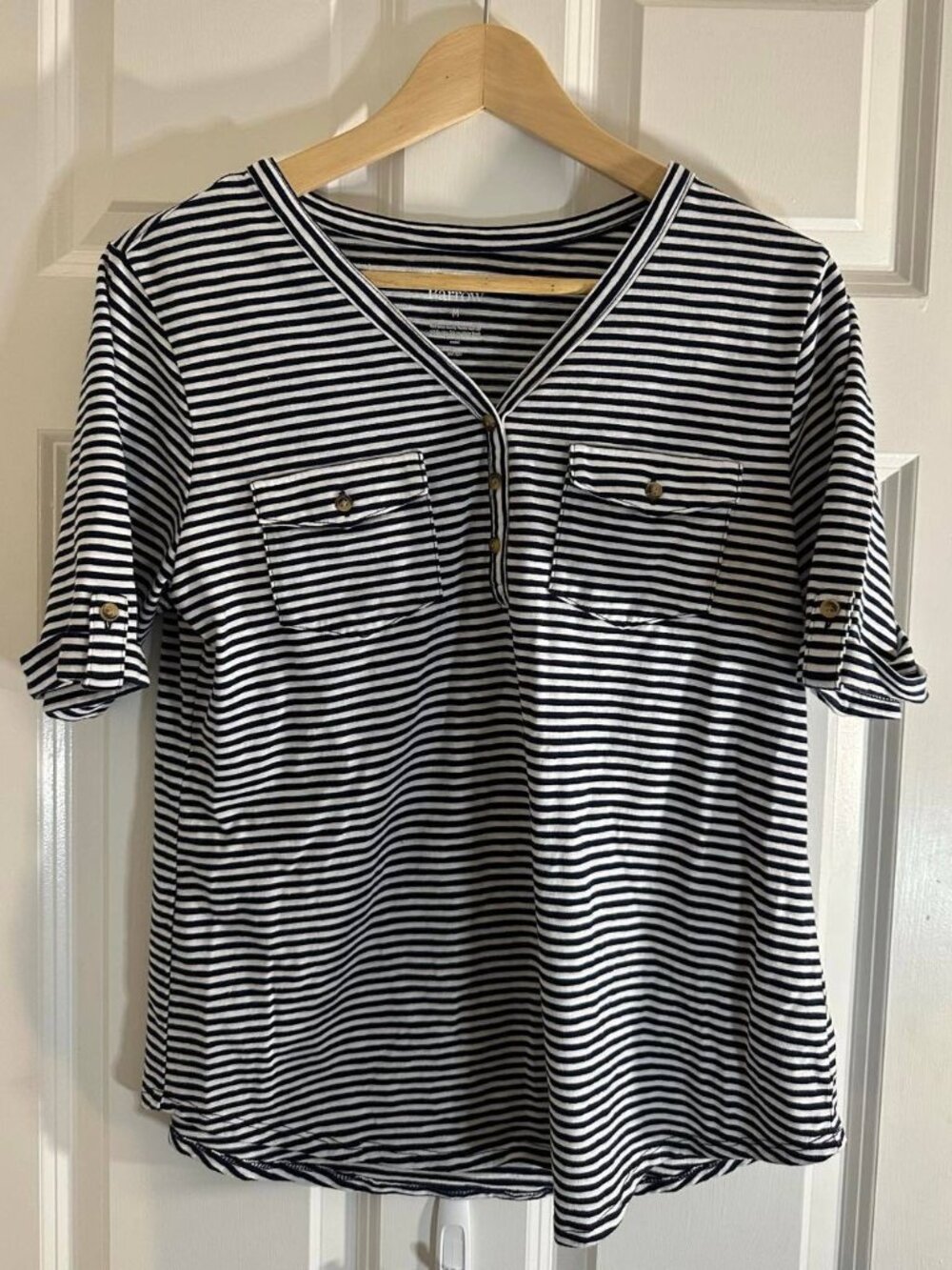 Croft & Barrow Navy Stripe Utility Henley Top - Size M